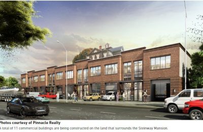 Historic Steinway Mansion in Astoria now surrounded by Commercial Buildings