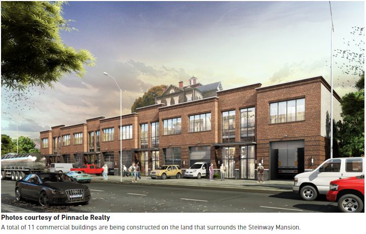 Historic Steinway Mansion in Astoria now surrounded by Commercial Buildings